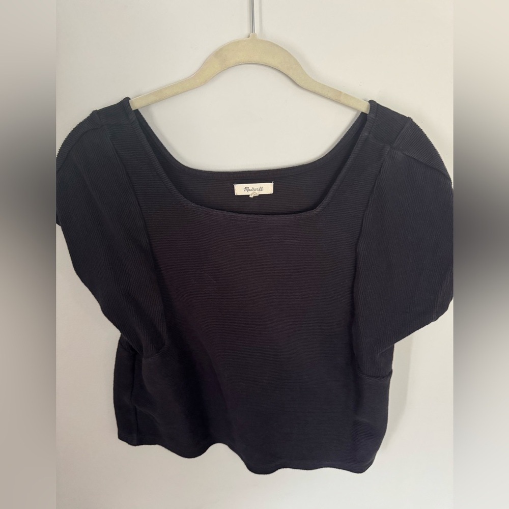 Madewell Black Puff Sleeve Boxy Blouse